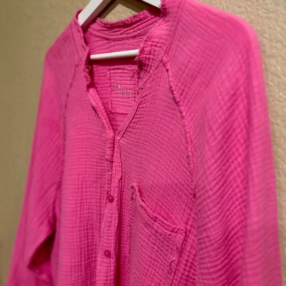 Aerie Pink Women's Gauzey Swim Cover-Up Top Size L Oversized Swim Beachy Boho - Picture 7 of 8